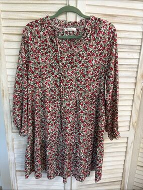 Kirundo Floral Lightweight Peasant Dress in White and Red